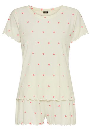 Vivance Shorty VIVANCE DREAMS, Damen, Gr. 32/34, off, wei&szlig;, Rippware, Obermaterial: 92% Viskose, 8% Elasthan, bedruckt, unifarben, bequem h&uuml;ftlang, Rundhals, 