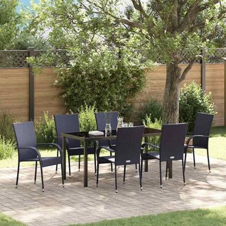 Berkfield Home 7 Piece Garden Dining Set g&Auml;&igrave; Black Poly Rattan
