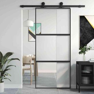 vidaXL Vidaxl - Puerta Corredera Vidrio Templado Y Aluminio Negra 90x205 Cm