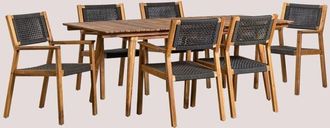 Sklum Sklum - Set Tavolo Rettangolare 160-210x90 cm allungabile e 6 sedie da pranzo con braccioli in legno di acacia Tenay