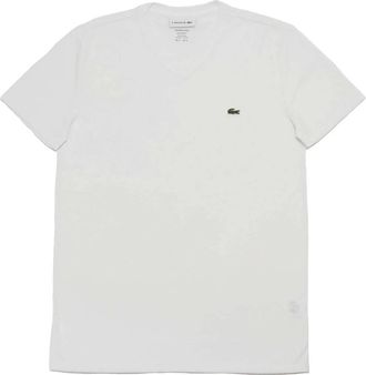 Lacoste Mens Standard Short Sleeve Pima V-Neck Tee In White