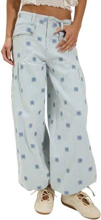 Free People Lotus Embroidered Railroad Stripe Jeans in Indigo Railroad at Nordstrom, Size 31