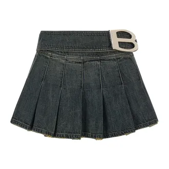 Balenciaga Buckle Pleated Skirt - female - Balenciaga - Denim Skirts - Blue - M - Skirts
