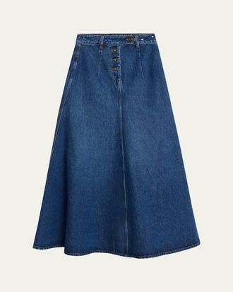 A.W.A.K.E. Cut-Out Denim Maxi Skirt