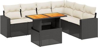 vidaXL Vidaxl - Set De Comedor De Jard&iacute;n 7 Pzas Y Cojines Rat&aacute;n Sint&eacute;tico Negro