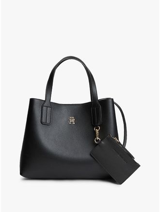 Tommy Hilfiger Womens Monogram Pebbled Mini Satchel Bag - Black