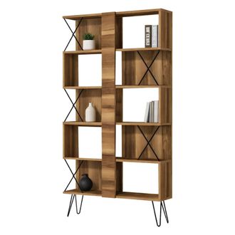 Dmora Librer&iacute;a Campa&ntilde;a, Biblioteca 10 Estantes, Instalaci&oacute;n Libre, Estructura Vertical, 90x22x167h Cm Marr&oacute;n Nogal