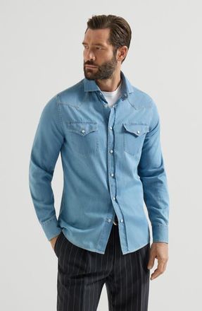 Brunello Cucinelli Shirt with snaps in Light Blue Denim at Nordstrom, Size 5X-Large Eu