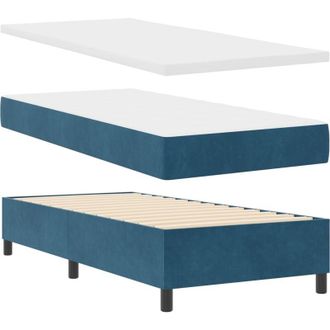 vidaXL Box Spring Bed with Mattress Dark blue 90 x 200 cm Velvet Vidaxl