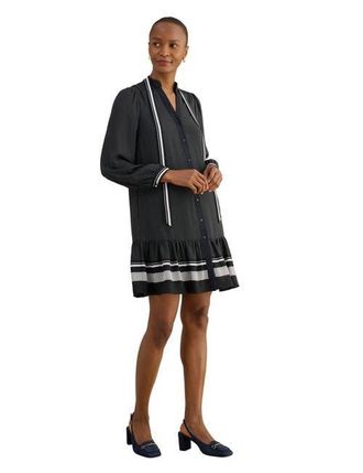 Hobbs London Valerie Ruffle-Hem Mini Shift Dress in Navy Ivory at Nordstrom, Size 16