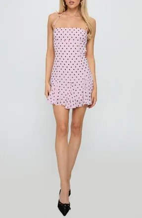 Princess Polly Delamere Polka Dot Halter Minidress in Pink /Black Polka at Nordstrom, Size 12