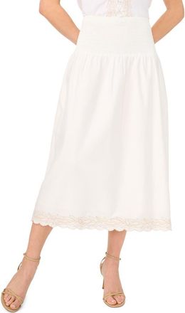 CeCe by Cynthia Steffe Smocked Waist Embroidered Midi Skirt in Ultra White at Nordstrom, Size X-Large