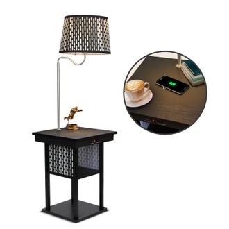 Brightech Madison End Table with LED Lamp, Wireless Charger, USB Port, and Outlet