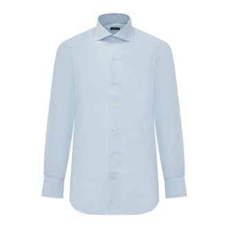 Finamore Milano Eduardo Shirt - Heren - Zakelijke Overhemden - Blauw - 3XL - Katoen - Overhemden