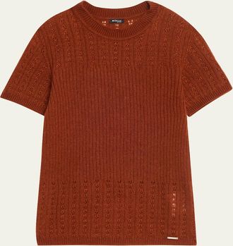 Kiton Cashmere-Silk Short-Sleeve Sweater