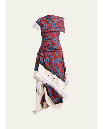 Proenza Schouler Bodine Asymmetric Draped Grommet Fringe High-Low Dress