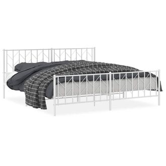 Berkfield Home Metal Bed Frame without Mattress with Footboard&not;White 193x203cm in White | Size: 193x203 cm