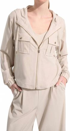 Joseph Ribkoff Hooded Zip Up Boxy Utility Jacket In Moonstone