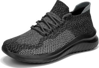 Generic Casual Large-Size Korean Version of Fly-Woven Lightweight Sports Mens and Womens Running Shoes, Black Gray, 6.5 UK
