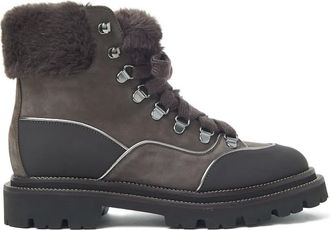 PESERICO lace-up shearling-trim boots - women - Fabric/Rubber/Leather - 37 - Brown