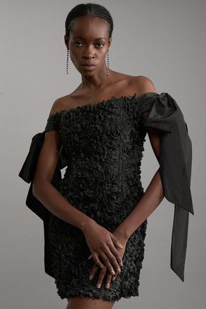 Karen Millen Petite Textured Rosette Bow Sleeve Mini Dress