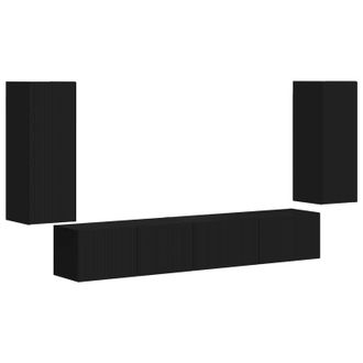 vidaXL Conjunto De Mueble De Tv 4 Pcs Negro Madera De Ingenier&iacute;a Vidaxl