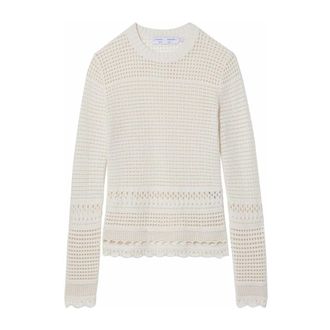 Proenza Schouler Witte Pointelle Casual Zijde Katoenen Blouse - Dames - Ronde hals truien - Wit - XS - Katoen - Truien & Vesten