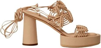 Paloma Barcel&oacute; Franci Nape Sandal - Dames - Sandalen met hakken - Beige - 38 EU - Leer - Schoenen