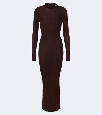 Saint Laurent Cassandre ribbed-knit silk maxi dress