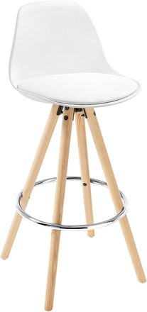 Woltu Woltu 1x Taburete De Bar Con Respaldo Marco De Madera Maciza Muebles Cocina Taburete Alto Para Cocina Bar, Cuero Sint&eacute;tico, Blanco