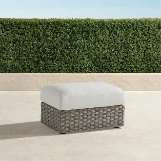 Frontgate Nuvola Ottoman with Cushion in Oyster Wicker - Standard, Boucle Snow - Frontgate