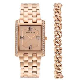 Anne Klein Quartz Rose Gold Dial Ladies Watch and Bracelet Set AK/3990RGST