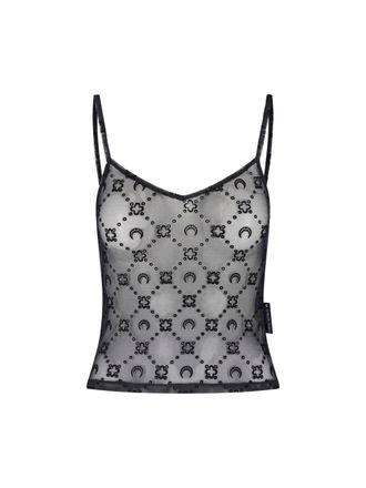 Marine Serre Black Sleeveless Sheer Crescent Moon Top