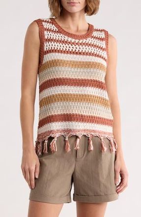 Daniel Rainn Stripe Tassel Trim Crop Sweater Tank in Multi at Nordstrom Rack, Size Large