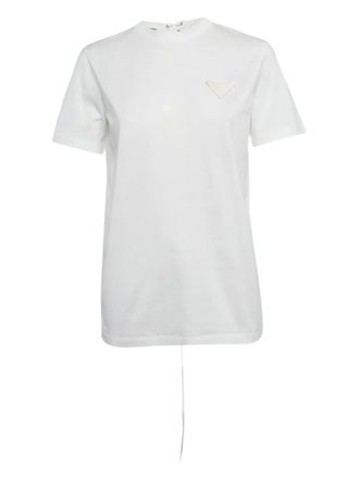 Prada Katoenen T-shirt met gekruiste bandjes en triangel-applicatie - Wit