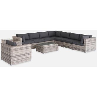 Sweeek Salotto da giardino angolare in resina intrecciata, 8-10 posti