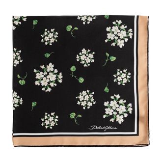 Dolce & Gabbana Silky Scarves, female, Black, Size: ONE SIZE Floral-print silk twill foulard
