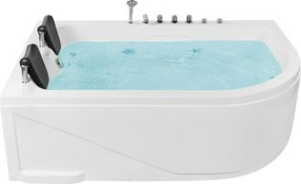 Beliani Ba&ntilde;era De Hidromasaje Esquinera De Acr&iacute;lico Blanco Con Luces Led Derecha 2 Reposacabezas Calama