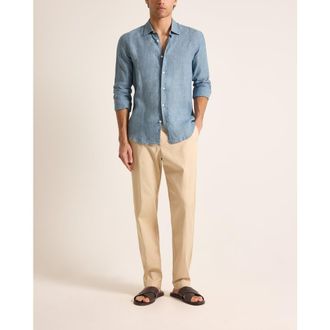 Orlebar Brown Giles Lino Tailored Fit Italian Linen Shirt in Aero Blue at Nordstrom, Size X-Large L