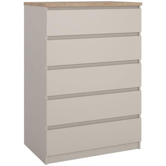Dmora Dmora - Cassettiera Nyvantis, settimino multiuso con 5 cassetti, com&ograve; elegante per camera da letto, 77x50 h111 cm, Beige