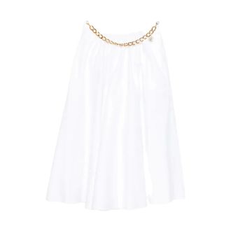 Elisabetta Franchi Midi Skirts, female, White, Size: M Stretch Cotton Skirt with Jewel Detail