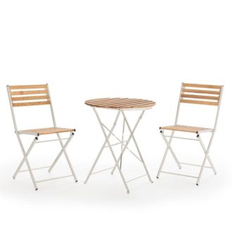 HOMN Conjunto muebles de jard&iacute;n 3 piezas blanco, mesa y 2 sillas