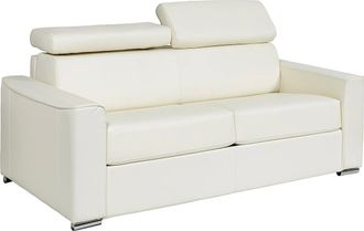 Vente-Unique Divano Letto 4 Posti Express In Pelle Di Bufalo Bianca Rete A Doghe Larghe 160 Cm Materasso 22 Cm Memory Foam - Vizir