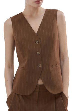 Mango Pinstripe Vest in Caramel at Nordstrom, Size Xx-Large