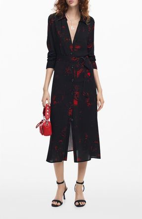 Desigual Scribble Print Long Sleeve Shirtdress in Black at Nordstrom, Size Large