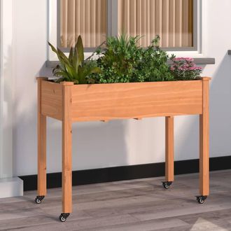 vidaXL Vidaxl - Jardinera Con Forro Y Ruedas Madera Abeto Marr&oacute;n 118x59x80 Cm