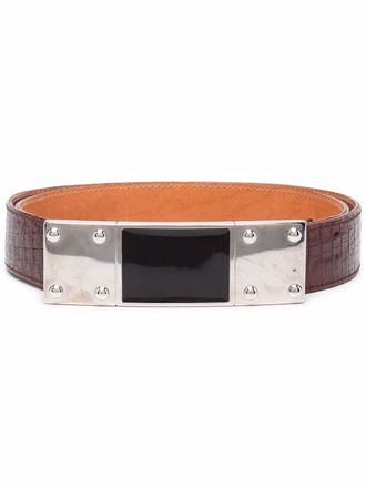 Gianfranco Ferre 1990s elongated flat buckle crocodile effect belt - Red