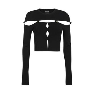 Versace Jeans Couture Long Sleeve T-Shirts, female, Black, L, Cut Out Long Sleeve Top