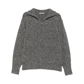 Auralee Smooth Fulled Wool Knit Half Zip Pullover - Heren - Sweatshirts & Hoodies - Grijs - Maat: L Wol