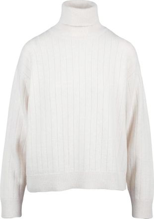 Eleventy White Wool-Blend Cropped Turtleneck Sweater